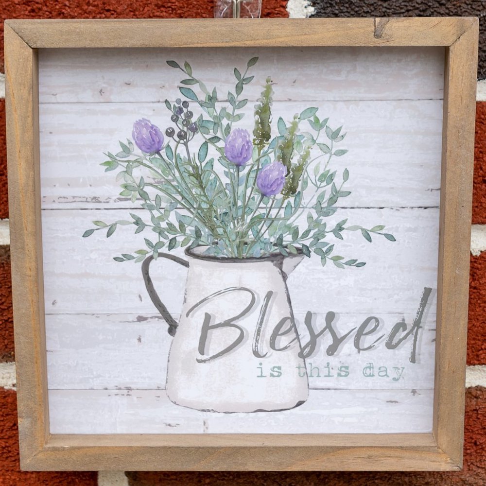 Farmhouse Country Cottage Rustic Wooden Sign BLESSED IS THIS DAY 8" Square
